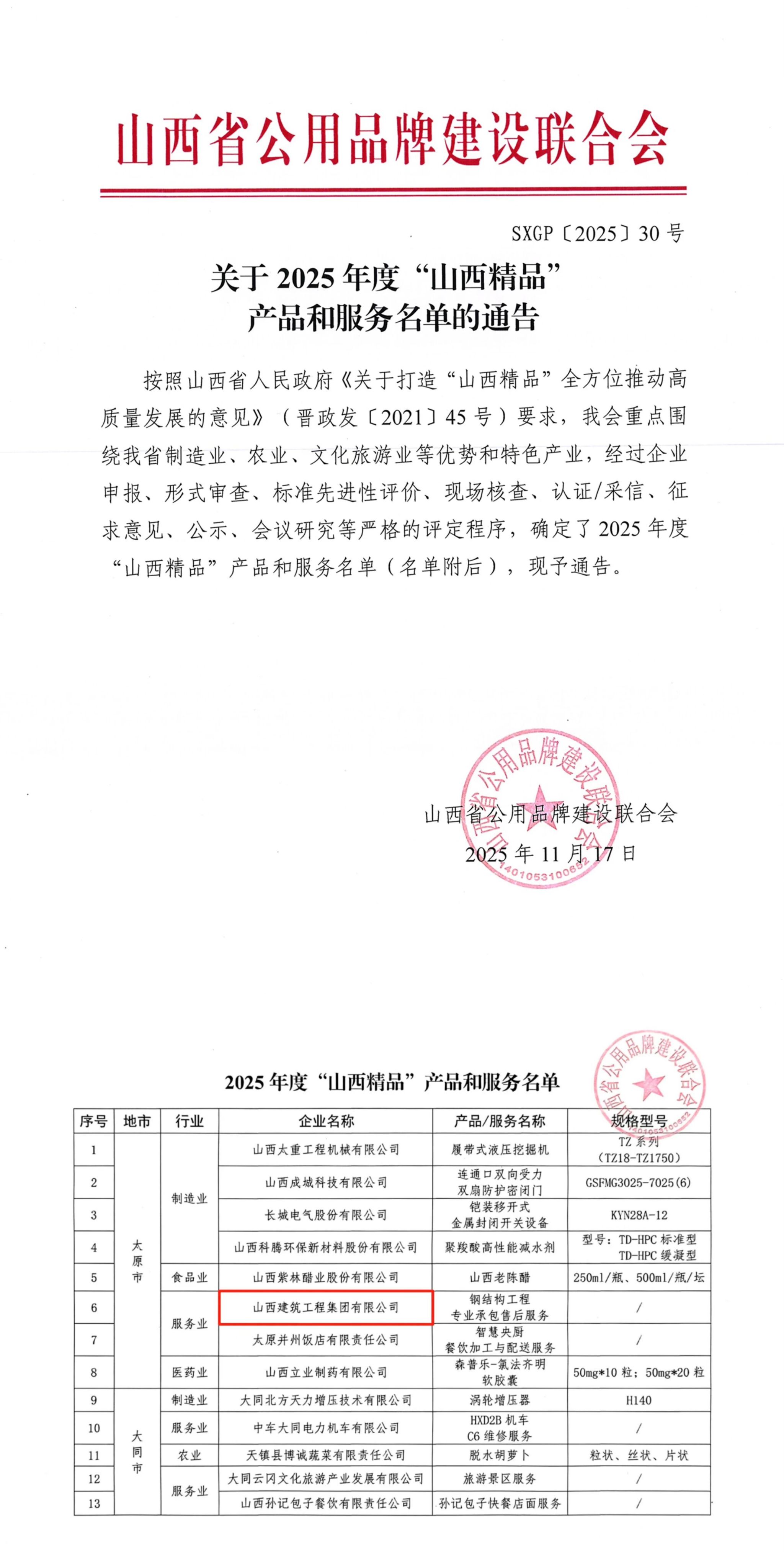 山西建投旗下公司通過(guò)“山西精品”公用品牌認(rèn)證