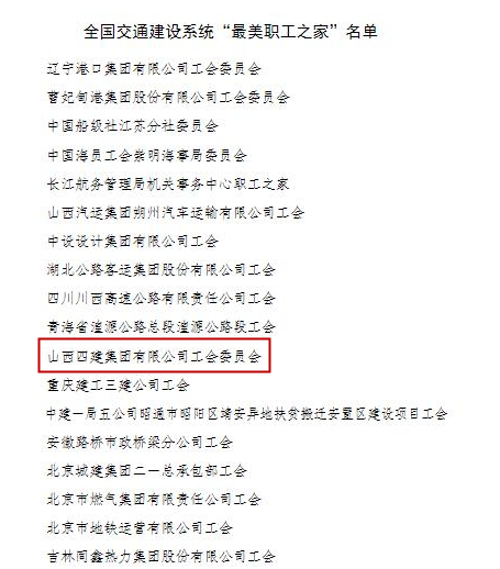 山西建投四建集團(tuán)工會榮獲全國交通建設(shè)系統(tǒng)“最美職工之家”稱號